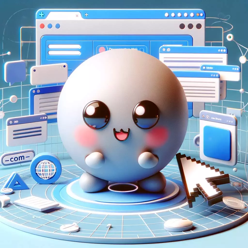 A 3d illustration of a cute little ball sitting in front of a computer screen.